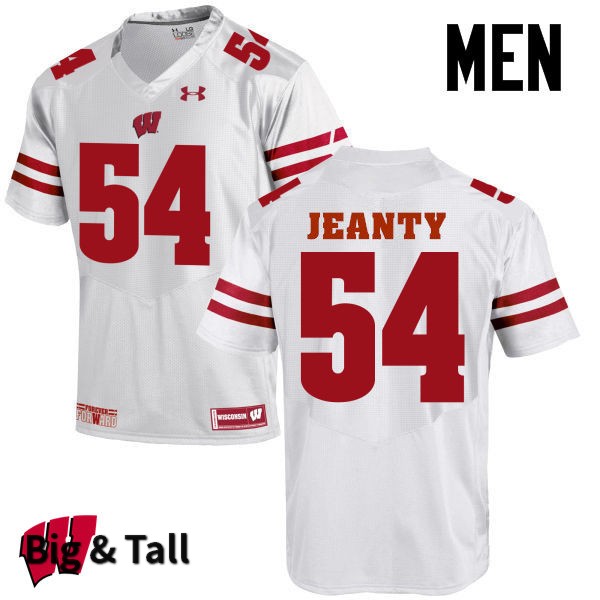 Wisconsin Badgers Men's #54 Dallas Jeanty NCAA Under Armour Authentic White Big & Tall College Stitched Football Jersey LU40K13WA